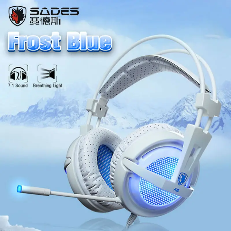 SADES A6 USB 7,1 Stereo gaming Проводная наушники игры гарнитура над ухом с микрофоном голосового управления для портативных компьютеров gamer