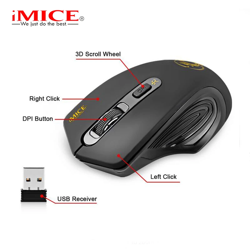 Imice Беспроводная usb-мышь 2,4 GHz эргономичный мышей для портативных ПК Мышь 2000 Точек на дюйм Регулируемый USB 3,0 приемник оптическая компьютерная мышь