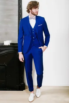 

New Bespoke Blue Mens Wedding Prom Groom Suits Slim Fit Groomsmen Tuxedos Blazers Customed Groom Party Suits (Jacket+Pants+Vest)