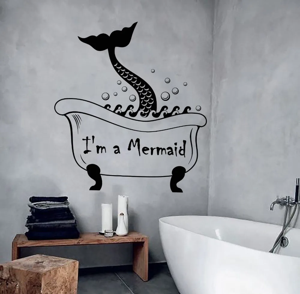 Cute Mermaid Tail Wall Decal Vinyl Removable Vintage