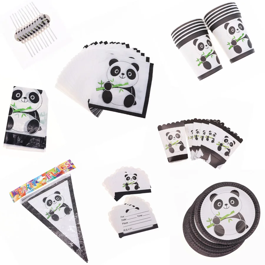 

Cartoon birthday disposable Tableware set birthday panda party decoration kids set napkin party supplies baby shower for home