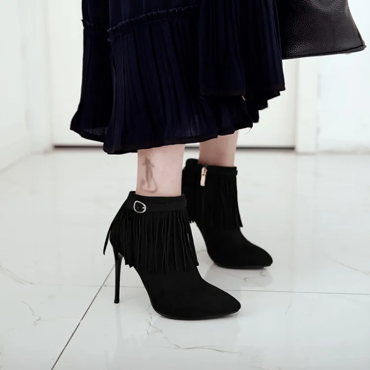 Big Size 11 12 13 14 15 Europeans and Americans with sharp heels, high heels, side zippers, fringed boots