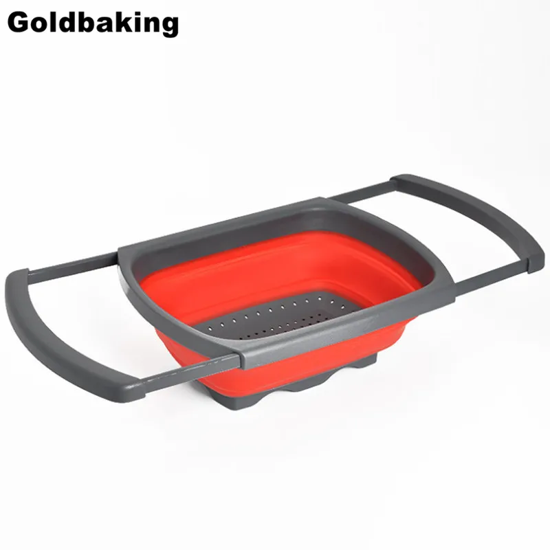 

Collapsible Over the Sink Silicone Colander With Handle Kitchen Folding Strainer Red & Green Option 6-quart Capacity