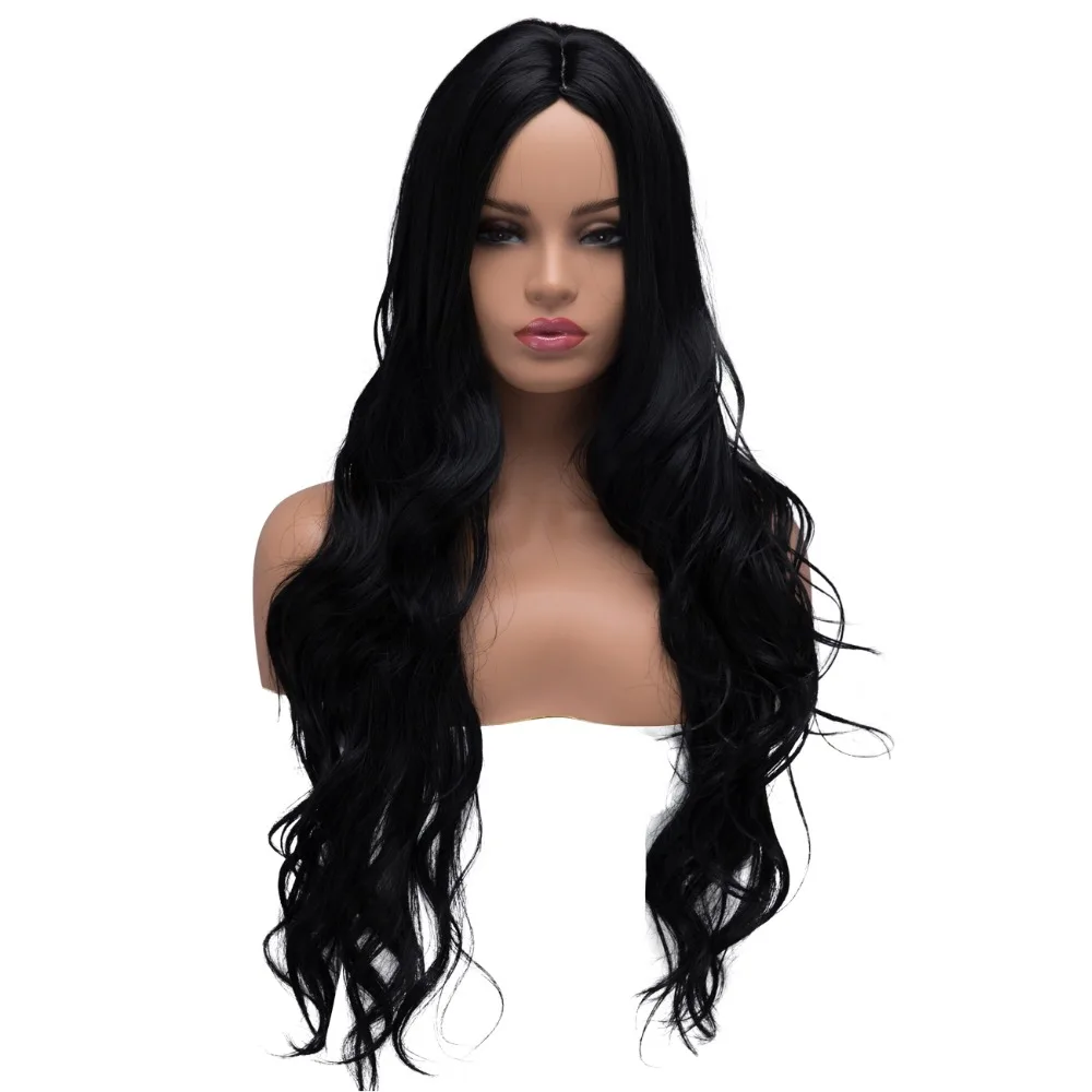 

BESTUNG Long Curly Wavy Wigs for Women Ladies Synthetic Full Hair Natural Black Middle Parting Wig for Cosplay Costume