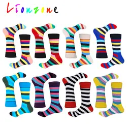 LIONZONE горячие продажи Счастливые носки для мужчин/женщин унисекс классические полосатые радужные узоры дизайн Досуг экипажа носки смешной