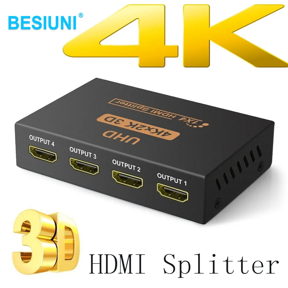 BESIUNI 4K HDMI сплиттер Full HD 1080p видео HDMI коммутатор 1X2 1X4 двойной дисплей для HDTV DVD PS3 Xbox