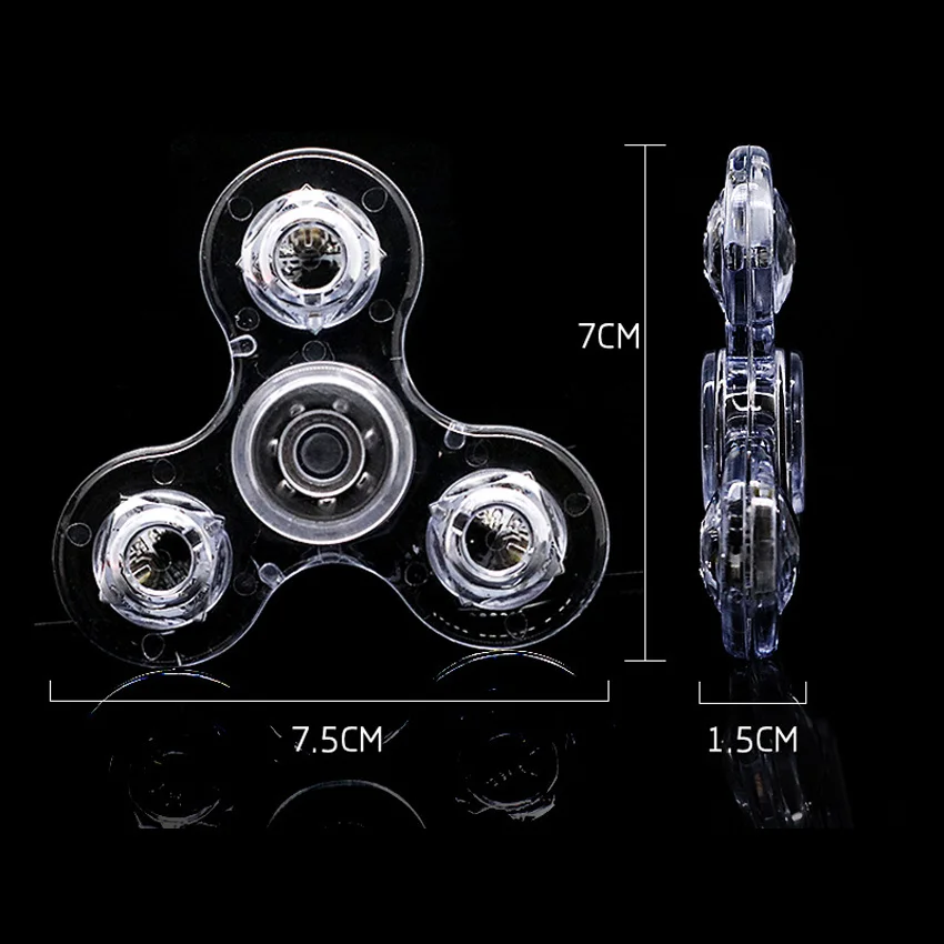 Tri-Spinner прозрачный СВЕТОДИОДНЫЙ светильник ручной Спиннер Прозрачный Кристалл Красочный Спиннер антистресс кончик пальцев игрушки DS39