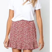 В богемном стиле с принтом для девочек; летние юбки женские оборки с оборками с цветочным узором с короткими Юбка в стиле бохо Женский Высокая талия шифон пляж мини-юбка