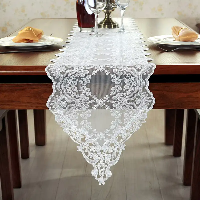 Luxury Embroidery White Black Lace Table Runners Modern Coffee Mat