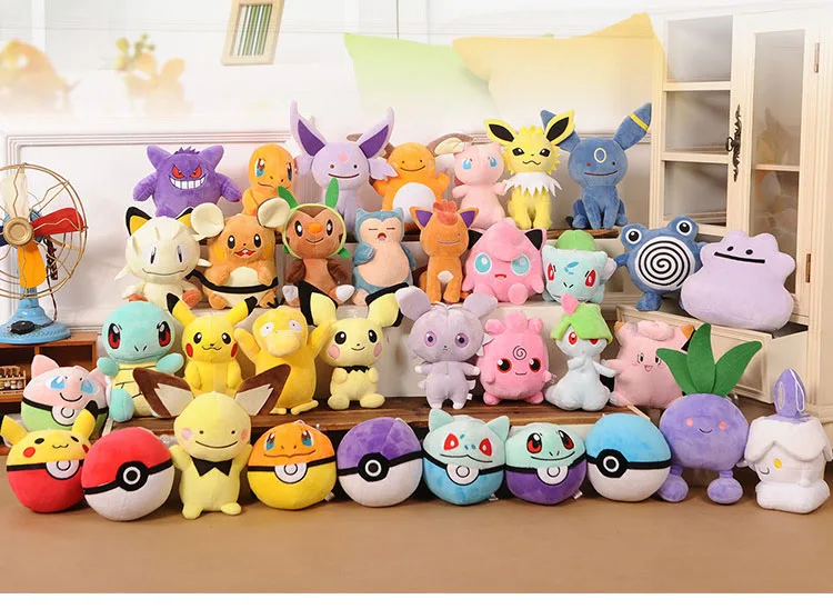 60 шт./лот 18-20 см карманные животные Eevee Psyduck Meowth Snorlax Lapras Jigglypuff Cubone плюшевые куклы игрушки дети мультфильм подарок SA1468