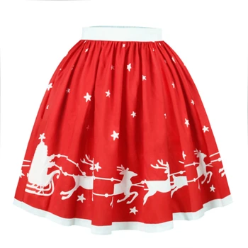 

3Styles Women Xmas Evening High Waist Printing Skirt Party Pleated Bust Pettiskirt Bubble Skirt