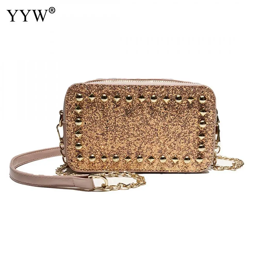 

Women Shoulder crossbody bag Rivet package chain fashion Sequined Bags female 2018 new arrival Messenger bag Evenig Party Bolsos