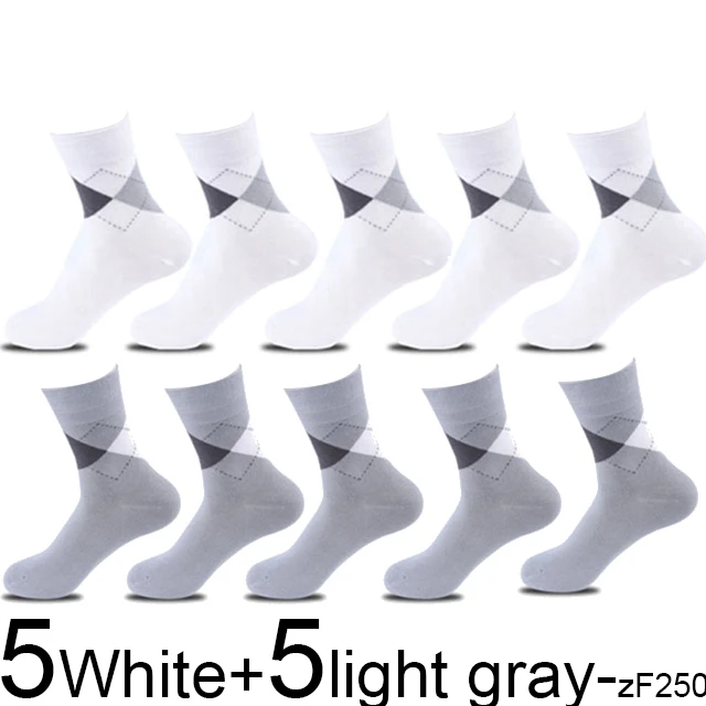 5White 5 light gray 10 пар/лот, мужские бамбуковые носки, мужские брендовые Новые повседневные носки в деловом стиле, мужские носки из хлопка и бамбукового волокна, длинные зимние носки для подарков - Цвет: 5White 5 light gray