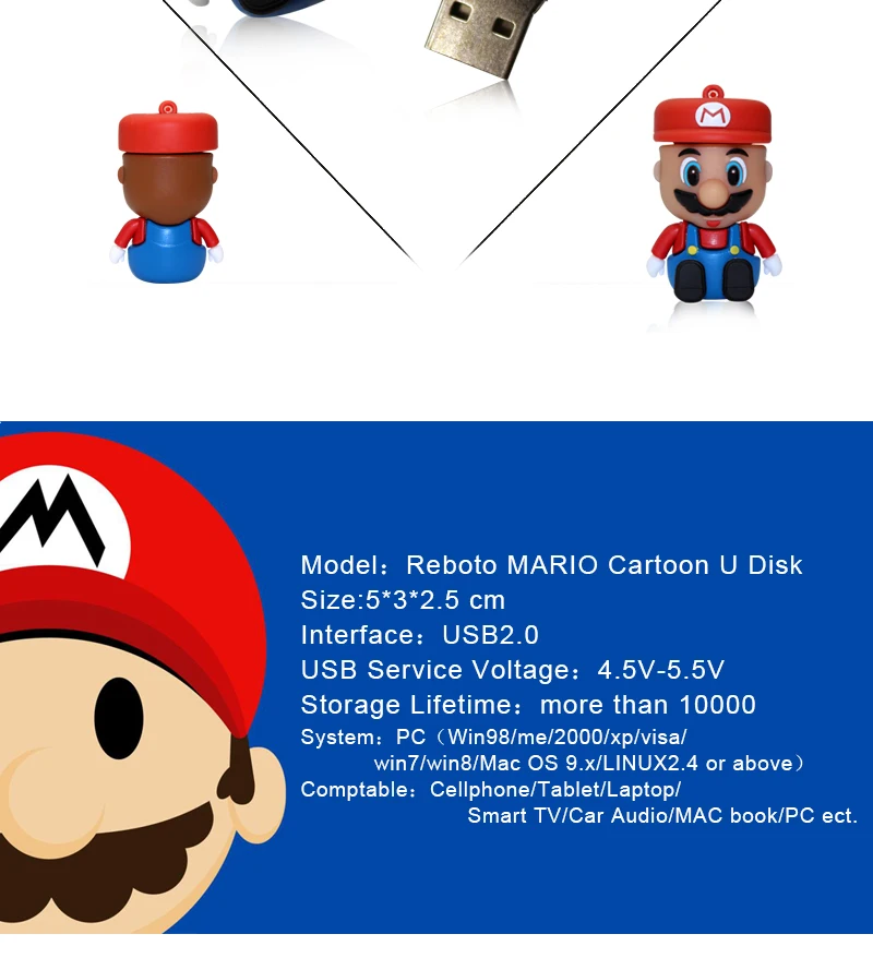 Флеш-накопитель super mario с usb-накопителем, 4 ГБ, 8 ГБ, 16 ГБ, 32 ГБ, 64 ГБ, флешка, usb 2,0 u диск, карта памяти, устройство для хранения, флэш-диск