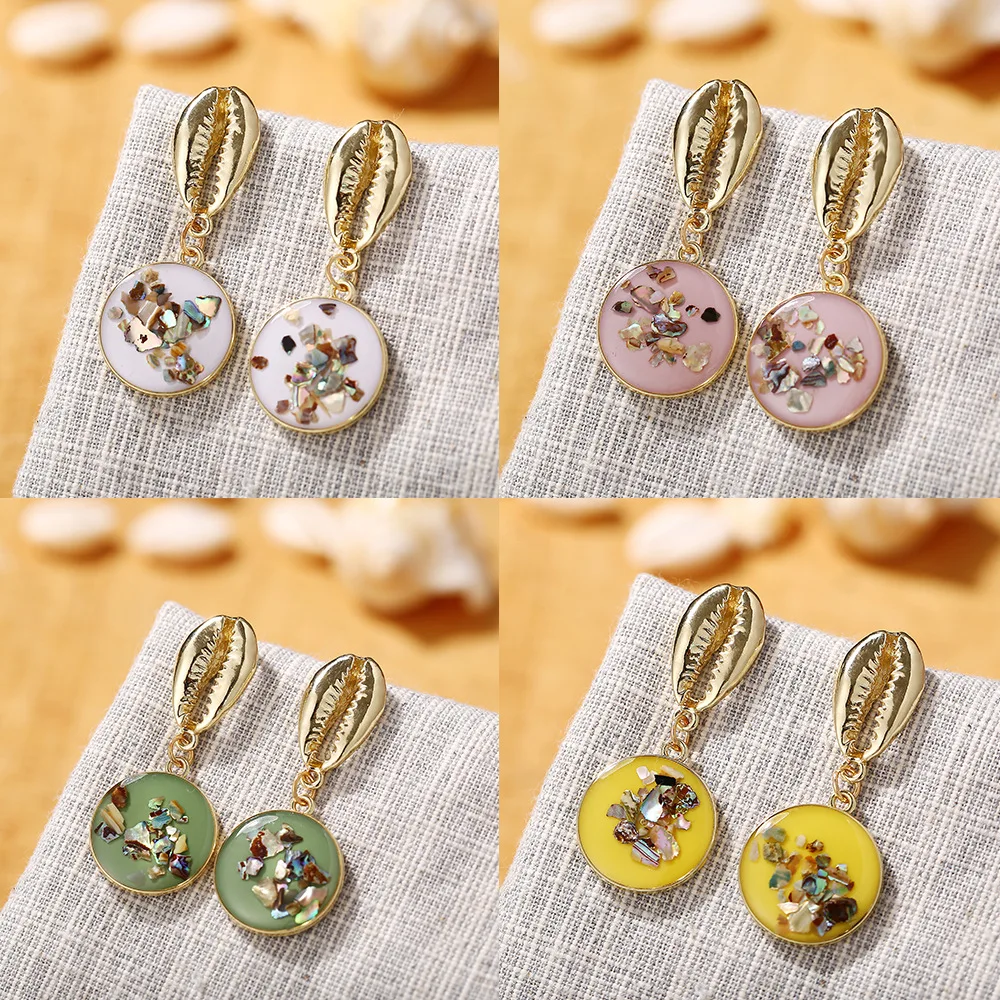 

Geometric Pear Stone Shell Dangle Earrings For Women Bohemian Gold Beads Earrings 2019 Pendientes Vintage Female Jewelry