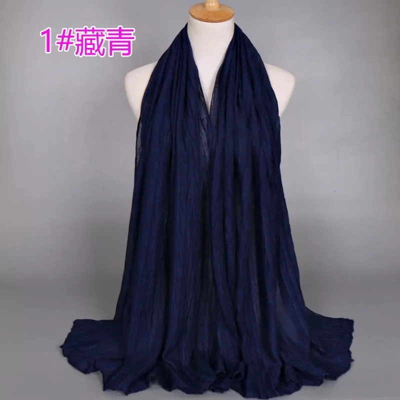 Осень Зима Хиджаб Женский модный вискозный однотонный шарф складчатые шарфы мусульманская длинная шаль