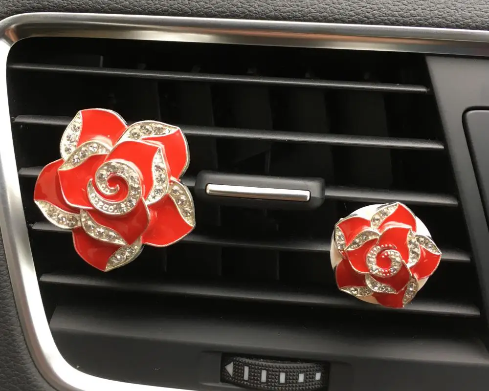 Алмазный орнамент для украшения автомобиля металлический Камелия Леди автомобильный ароматизатор на клипсе красивый цветок освежитель воздуха парфюм 100 - Название цвета: 2 pcs