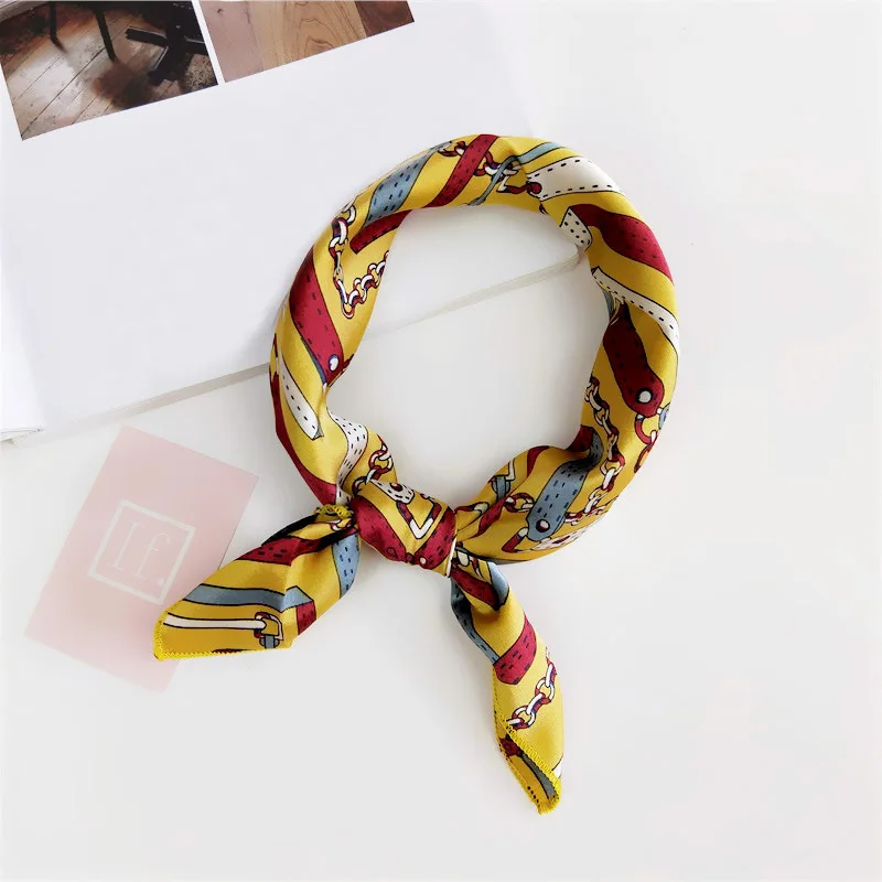 50X50CM Square Artifical Silk Satin Scarf Hair Tie Band Women Head Neck Femme Bandana Accessories Tie Band Neckerchief Wrap A93