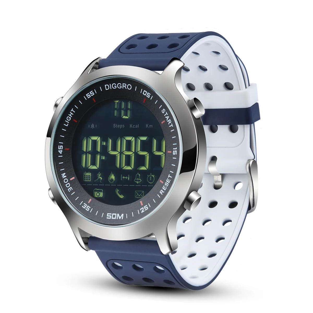 Смарт-часы Diggro DI04, IP68, водонепроницаемые, 5 АТМ, шагомер, напоминание о сообщениях, для плавания, фитнес-часы для Android IOS, черный циферблат - Цвет: Blue And White