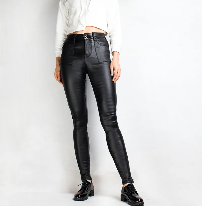 Плотные облегающие черные джинсы из искусственной кожи, женские обтягивающие джинсы для женщин, теплые внутри размера плюс 3XL, узкие брюки, женские брюки