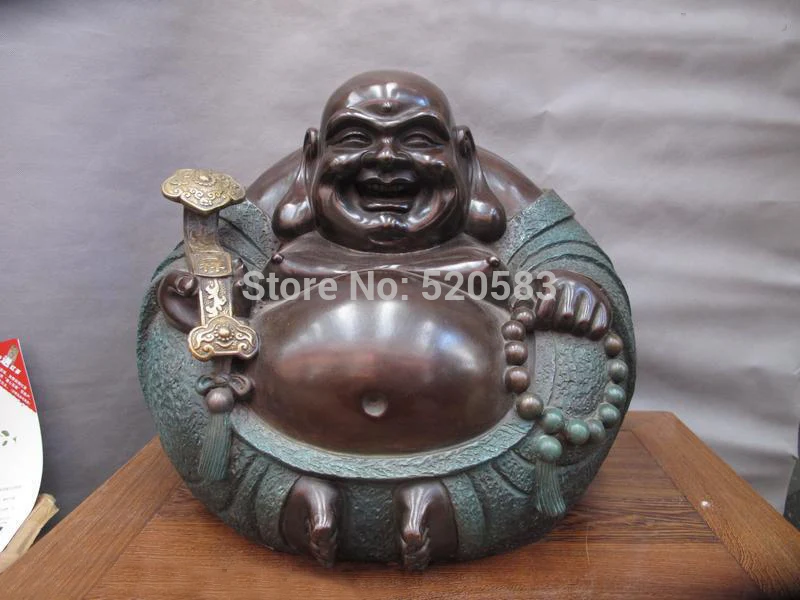 

China Buddhism Pure Bronze Copper Ru Yi Laughing out loud Maitreya Buddha Statue