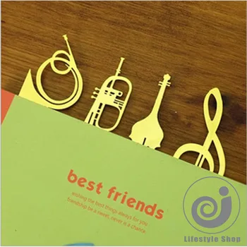 

1 X creative musical instrument metal bookmark material escolar book markers holder school supplies stationery