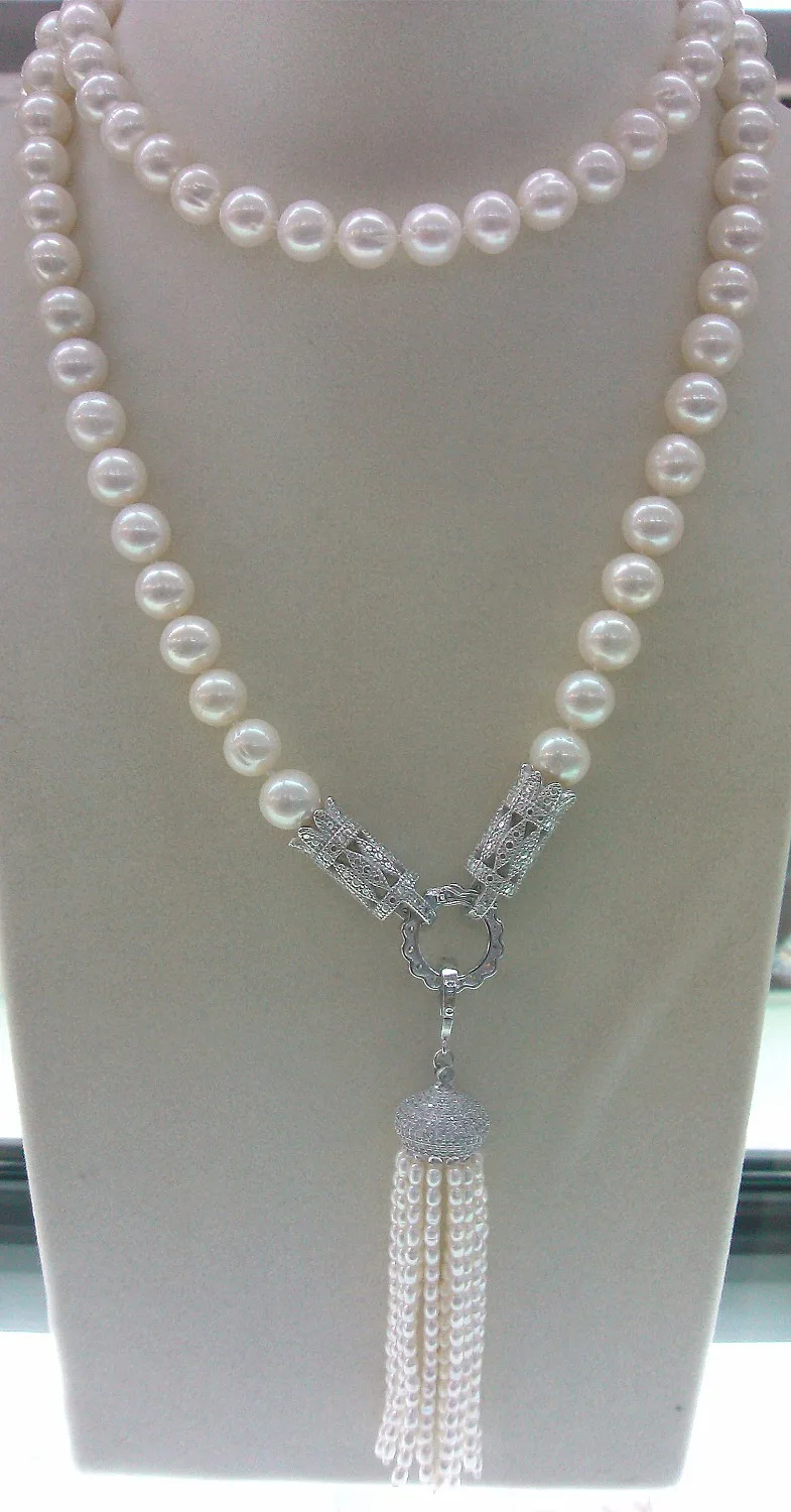 

Free shipping@@@@@ wholesale high quality natural AA 9-10mm white freshwater pearl and nice clasp necklace &aa **A good