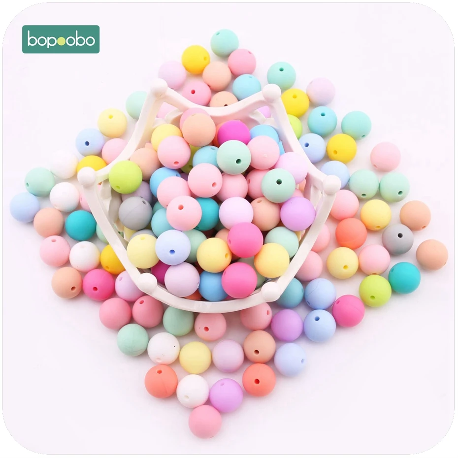 Bopoobo رعاية الطفل عضاضة سيليكون الخرز 15 ملليمتر 10 قطعة الغذاء الصف المواد سوار ذاتي الصنع سرير لعبة التمريض الاكسسوارات الطفل عضاضة