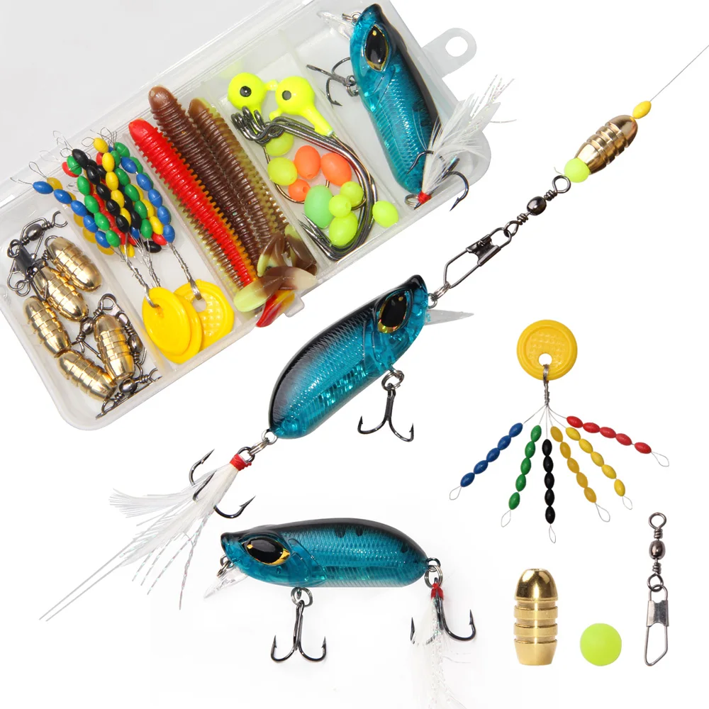 36Pcs Fishing Accessories Kit With Hooks Swivels Lures Crankbait Snaps