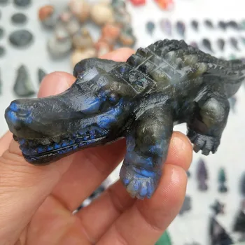 

Natural labrador quartz crystal hand-carved crocodile for home decoration