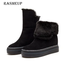 RASMEUP/женские зимние ботинки из натуральной замши; зимние женские ботильоны на плоской подошве, визуально увеличивающие рост; женская теплая обувь на меху на платформе