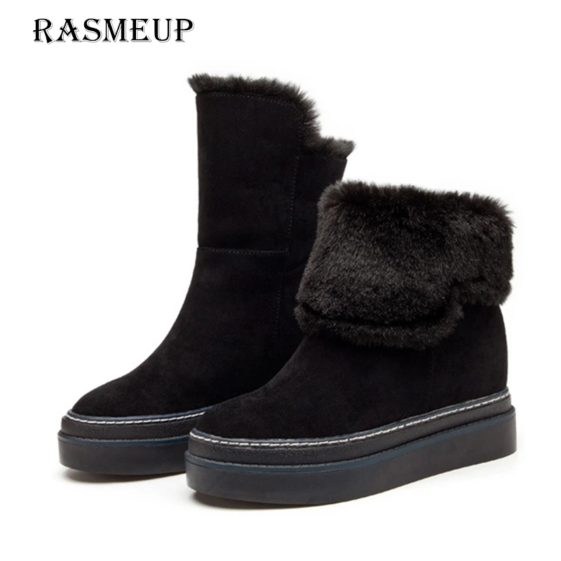 RASMEUP Genuine Suede Leather Women's Snow Boots Winter Women Height Increasing Flat Ankle Boots Woman Warm Fur Platform Shoes RASMEUP Genuine Suede Leather Women's Snow Boots Winter Women Height Increasing Flat Ankle Boots Woman Warm Fur Platform Shoes