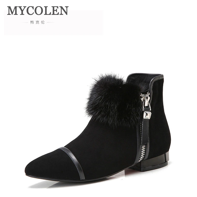 

MYCOLEN Comfort Chelsea Boots Women Handmade Genuine Leather Winter Suede Boot Pointed Toe Ankle Lady Shoes Zapatilla Mujer
