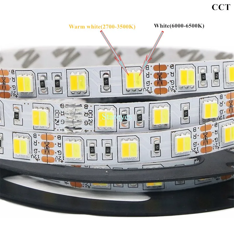 50 шт. SMD 5050 DC12V 300 LED 5 м RGB + CCT W & WW светодиодная полоса света двойной белый 2 в 1