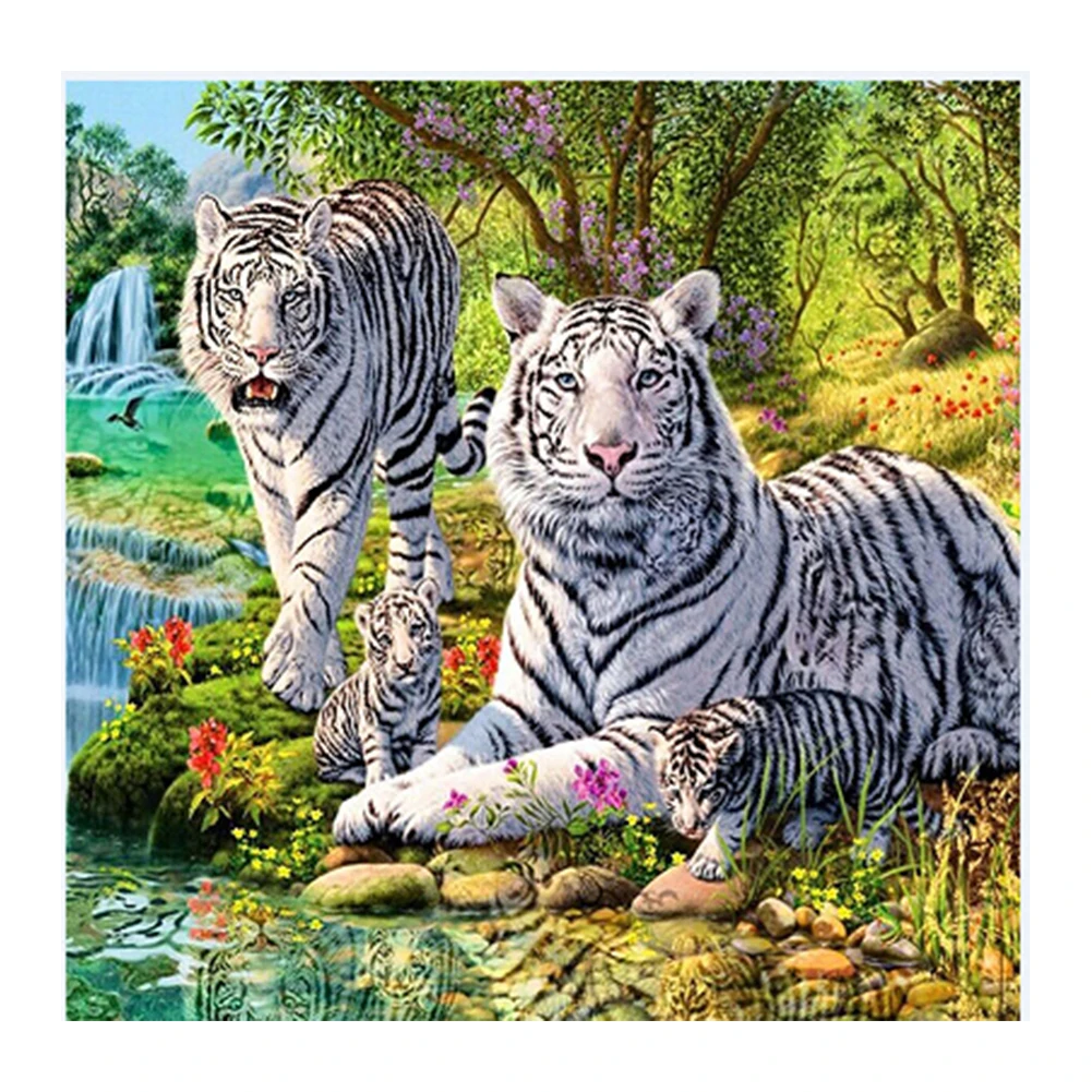 

New 30*30 cm 5D DIY Two White Tigers Pattern Diamond Painting Cube Diamonds Embroidery Landscapes Decoration