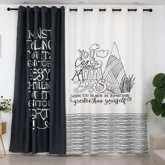 INS черно-белые буквы печатные занавески панели для гостиной светонепроницаемые шторы для спальни занавески оконные панели широкий стиль Новинка