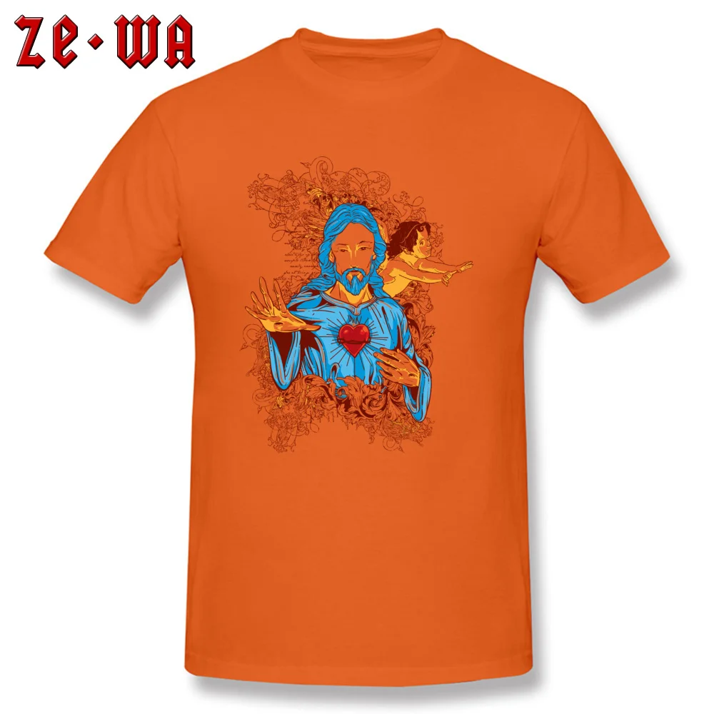 jesus angel printing825 Cotton Fabric Tees for Men Casual T Shirts Europe 2018 Newest Crew Neck Tops Shirts Short Sleeve jesus angel printing825 orange