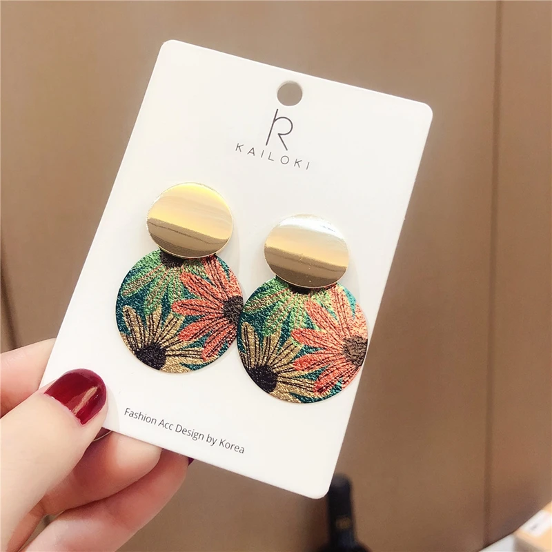 SHUANGR новые винтажные цветочные круглые вафельные массивные геометрические серьги для женщин модные ювелирные изделия серьги-капли