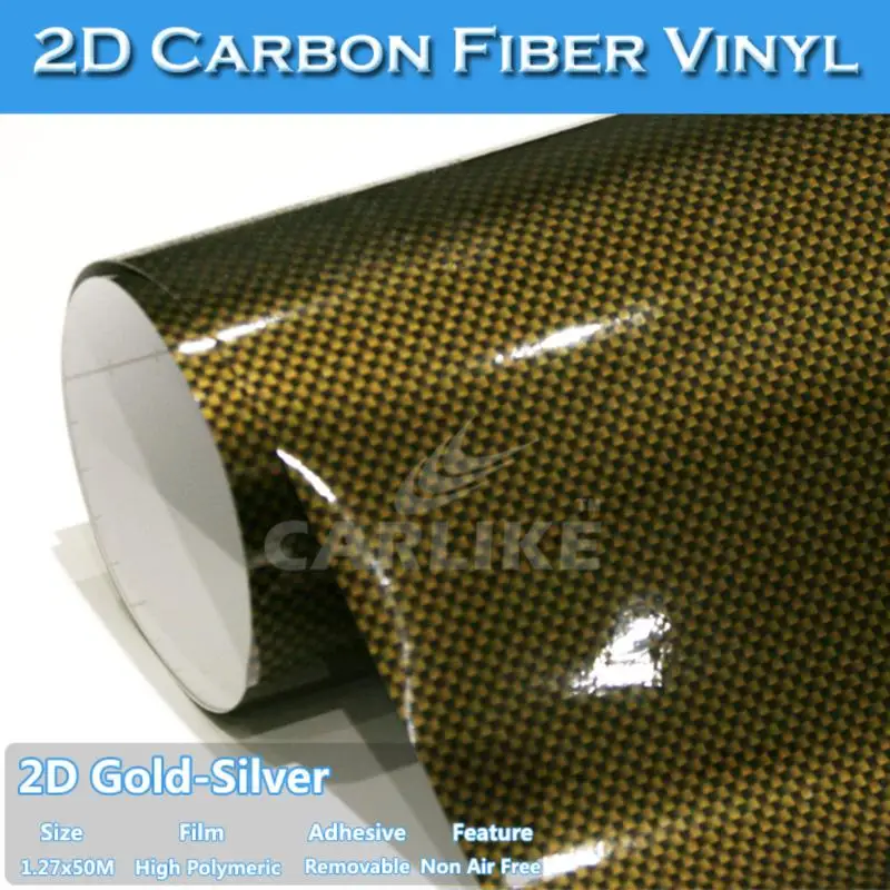 CARLIKE Waterproof Self Adhesive 2D Gold Black Carbon Fiber Foil For