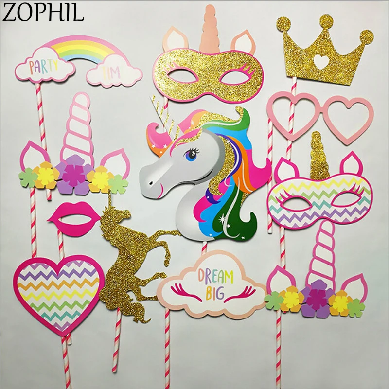 ZOPHIL 1 компл. Единорог тема Photo Booth Реквизит Baby Shower День рождения поставок Радуга