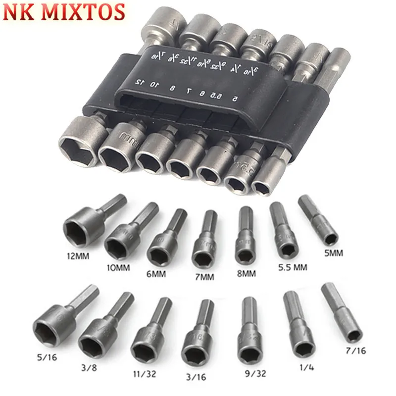 

14PCS Power Nut Driver Set Black Case Dual Metric & Standard Sae 1/4" Shank Screwdrivers Nutdrivers Nut Driver Socket Bits Drill