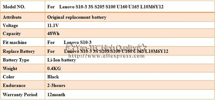 11,1 V 48Wh оригинальный Батарея S10-3 для lenovo 3 S S205 S100 U160 U165 L10M6Y12 Бесплатная доставка
