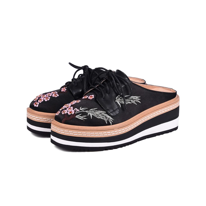 34 Auténtico Resbalón Nuevas La Plataforma en Plana Ribetrini apricot Cómodo Negro Zapatos 40 Grande Mujeres Casual Flor Mujer rosado Cuero Verano Tamaño CnTxBBqt