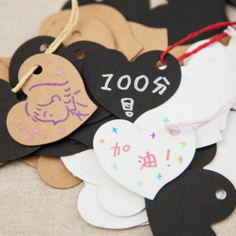 

Free shipping 100 PCS blank Heart Shape Hang Tag Wedding Brown Kraft Paper Gift Tags paper labels for clothes