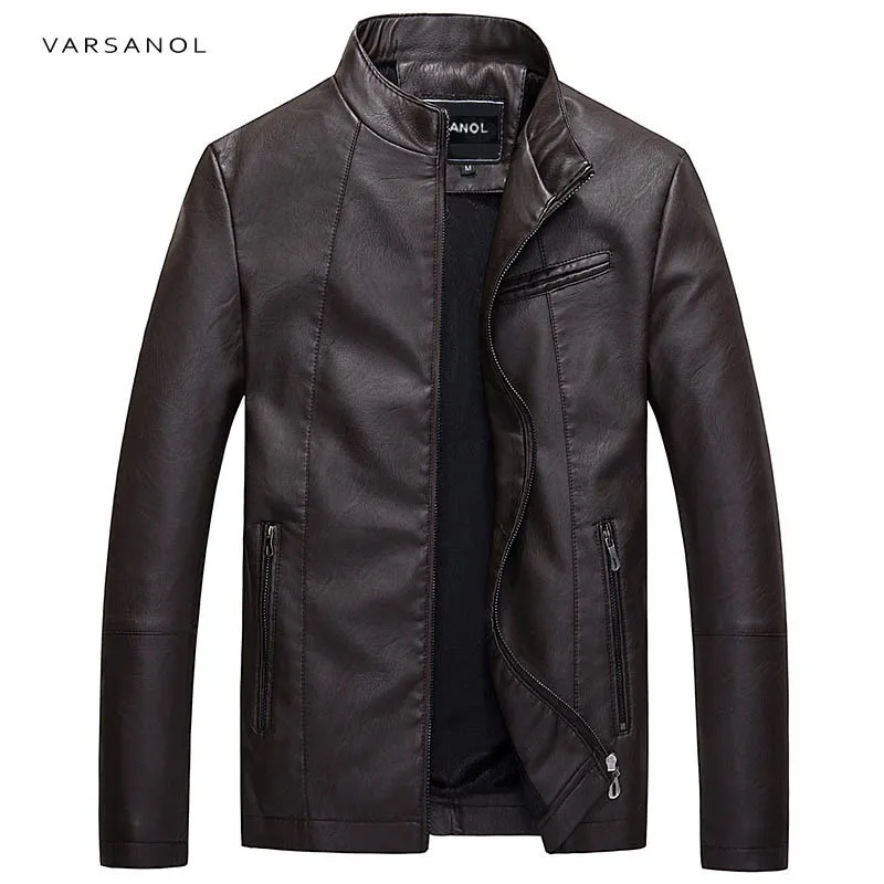 Varsanol повседневные кожаные куртки мужские с длинным рукавом зима толстый карман мужские ПУ курточка бомбер верхняя одежда Лидер продаж молния брендовая одежда
