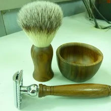 FS-набор №5 черное дерево деревянная для бритья набор/комплект, синтетическая кисть 21 мм, безопасная бритва, для бритья чаша