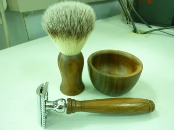 

FS-Set No.5 Ebony wood Shaving Set/Kit,Synthetic Hair Brush 21mm,DE Safety Razor, Ebony Shaving Bowl+FREE SHIPPING