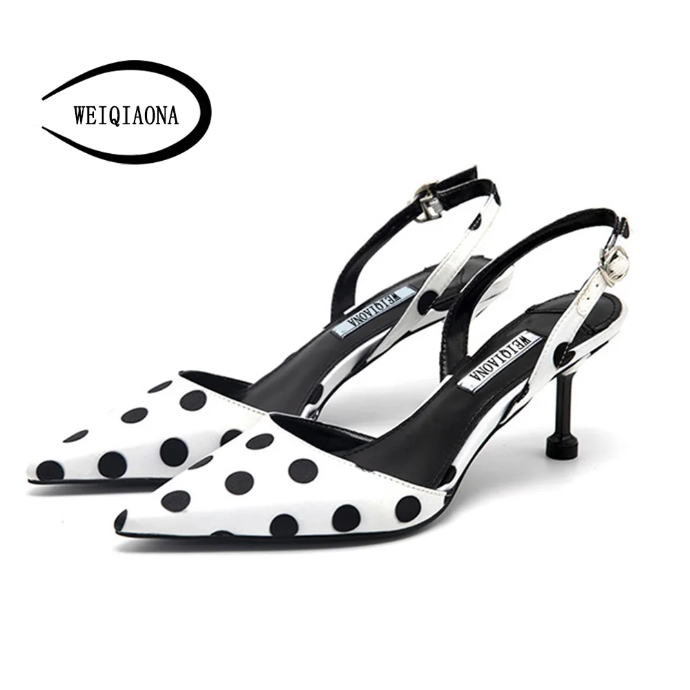 

WEIQIAONA 2018 New star model Women Pumps High Heels Shoes casual dot ankle strap Pointed Slingbacks Wedding shoes Party Shoes