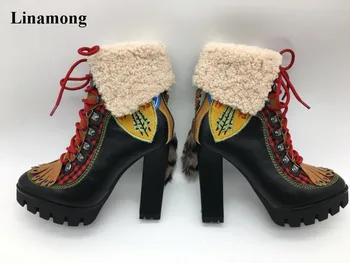 

Women New Fashion pointed toe Suede Leather square Heel Over ankle Boots Sexy vintage High Heel short Boots