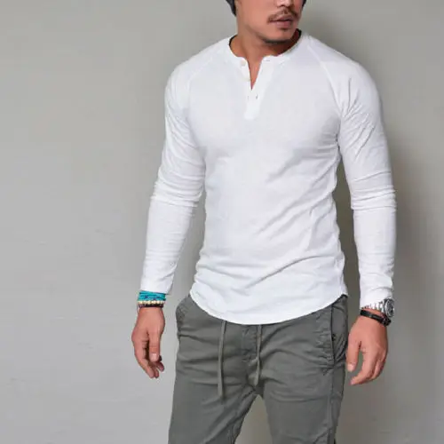 Модные мужские облегающие футболки с длинным рукавом, стильные роскошные мужские хлопковые футболки с v-образным вырезом, топы, футболки плюс размера S-XXXL